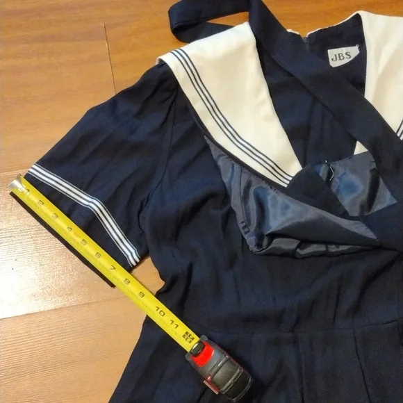 Vintage 80's 90's J.B.S. LTD Navy Blue Sailor Inspired Midi Dress USA Made - Picture 13 of 14